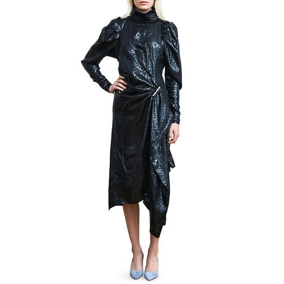 Birgitte Herskind Daisy Black On Black Metallic Leopard Asymmetrical Dress 4 NWT - Picture 1 of 13